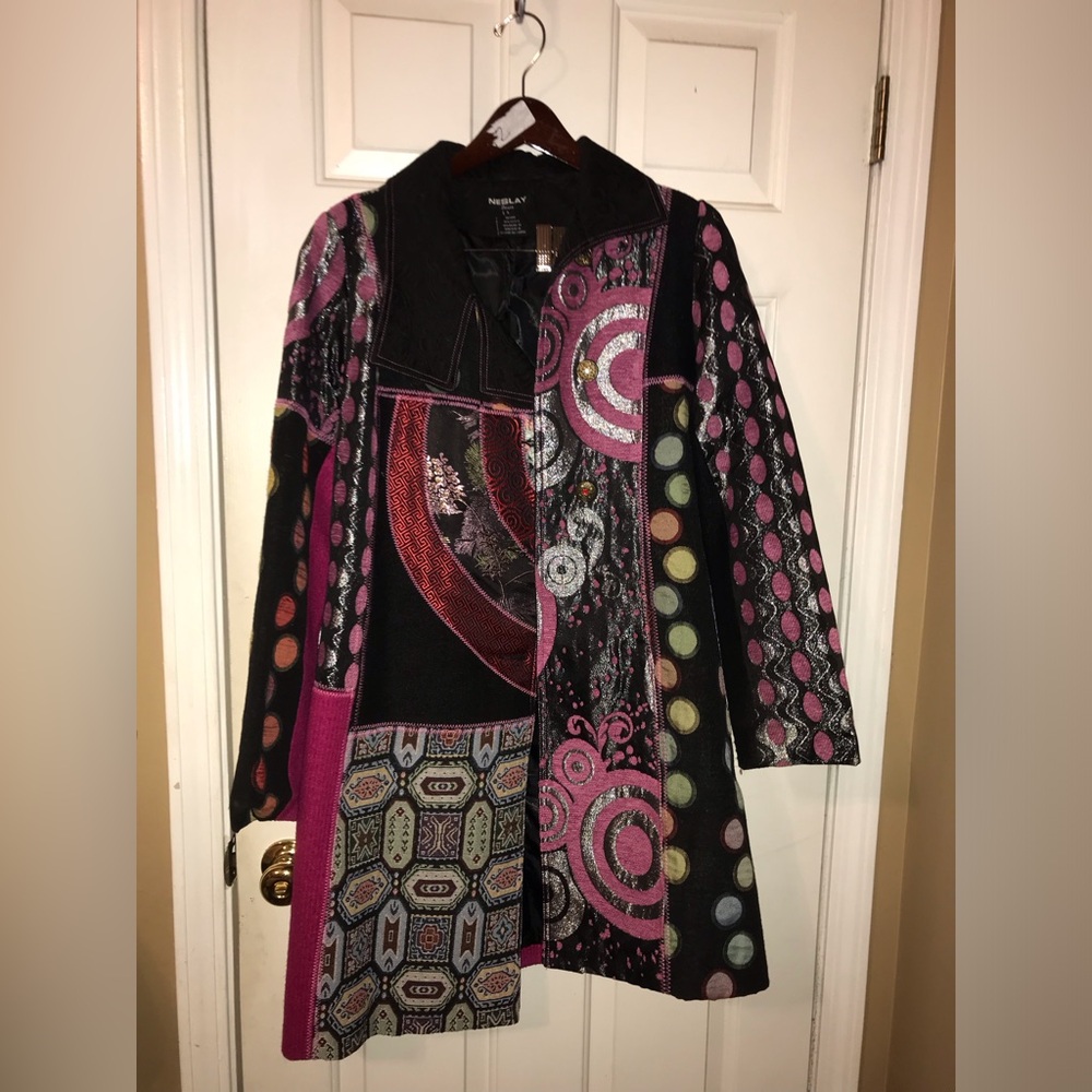 Colorful Patchwork Long Coat by Nesplay Paris Size Large from Hard Rock Cafe